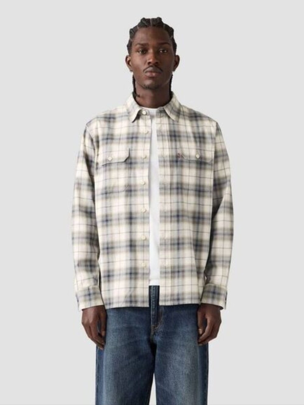 Levi’s Men's Worker Plaid Long Sleeve Button-Down Shirt Light Gray Size XL